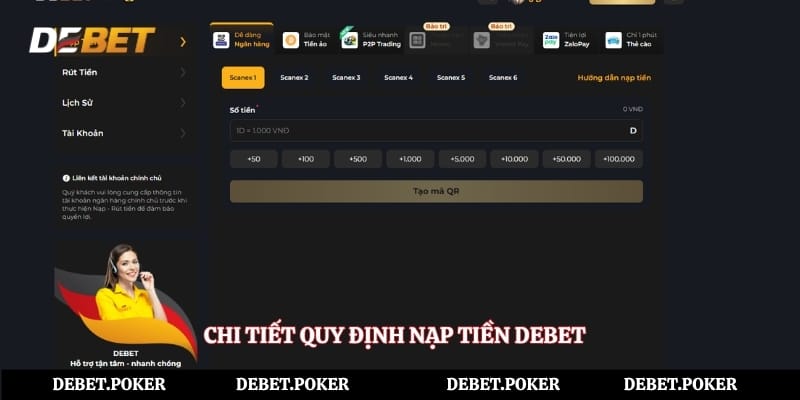 Chi tiết quy định nạp tiền Debet 